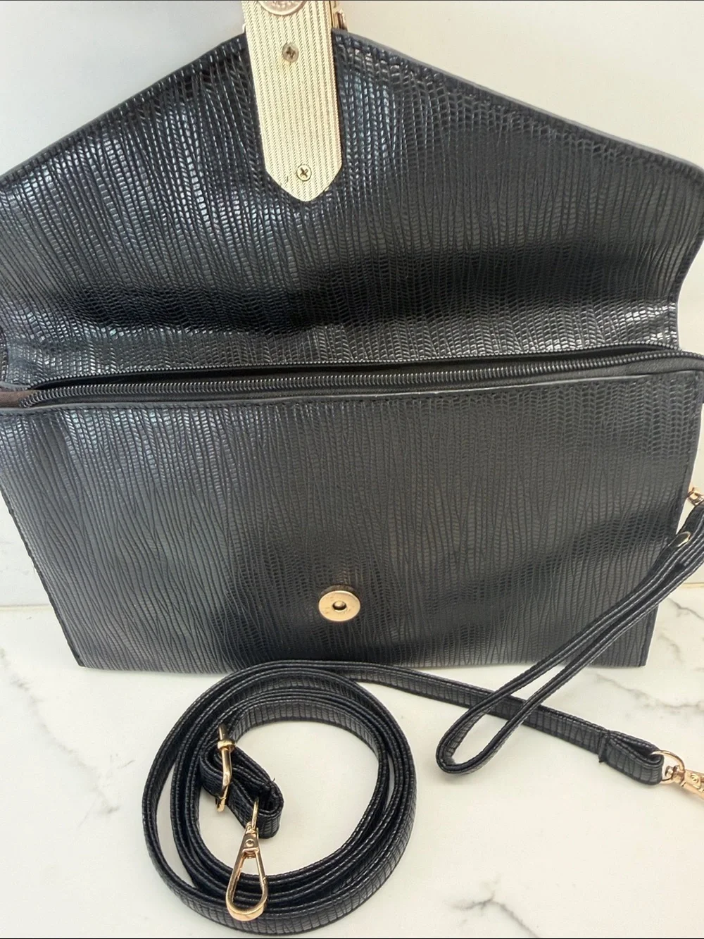 Black Chain-Accent Crossbody Clutch - Women Bags
